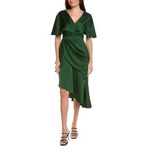 Theia Womens  Gwen Asymmetrical Midi Dress, Green